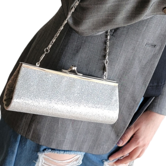 Silver Sequins Clutch Purse Evening Party Wedding Handbag Shoulder Bag - Picture 2 of 4